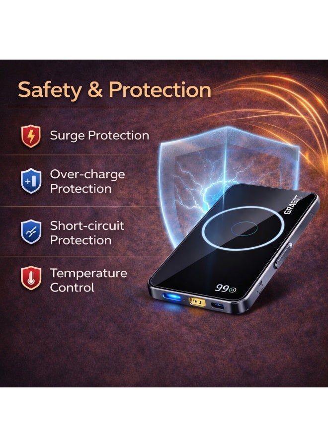 GRABIT GMAG-50 5000mAh Magnetic Power Bank (Black) with Digital Display, Type-C Fast Charging, Aluminium Alloy + Glass Body - Image 4